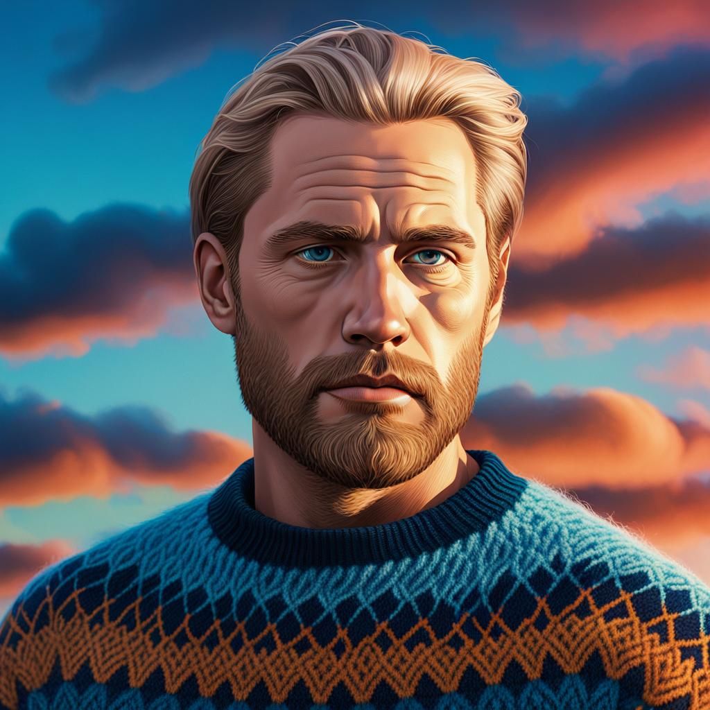 Hyperrealistic Portrait of a Swedish Man with Wool Sweater