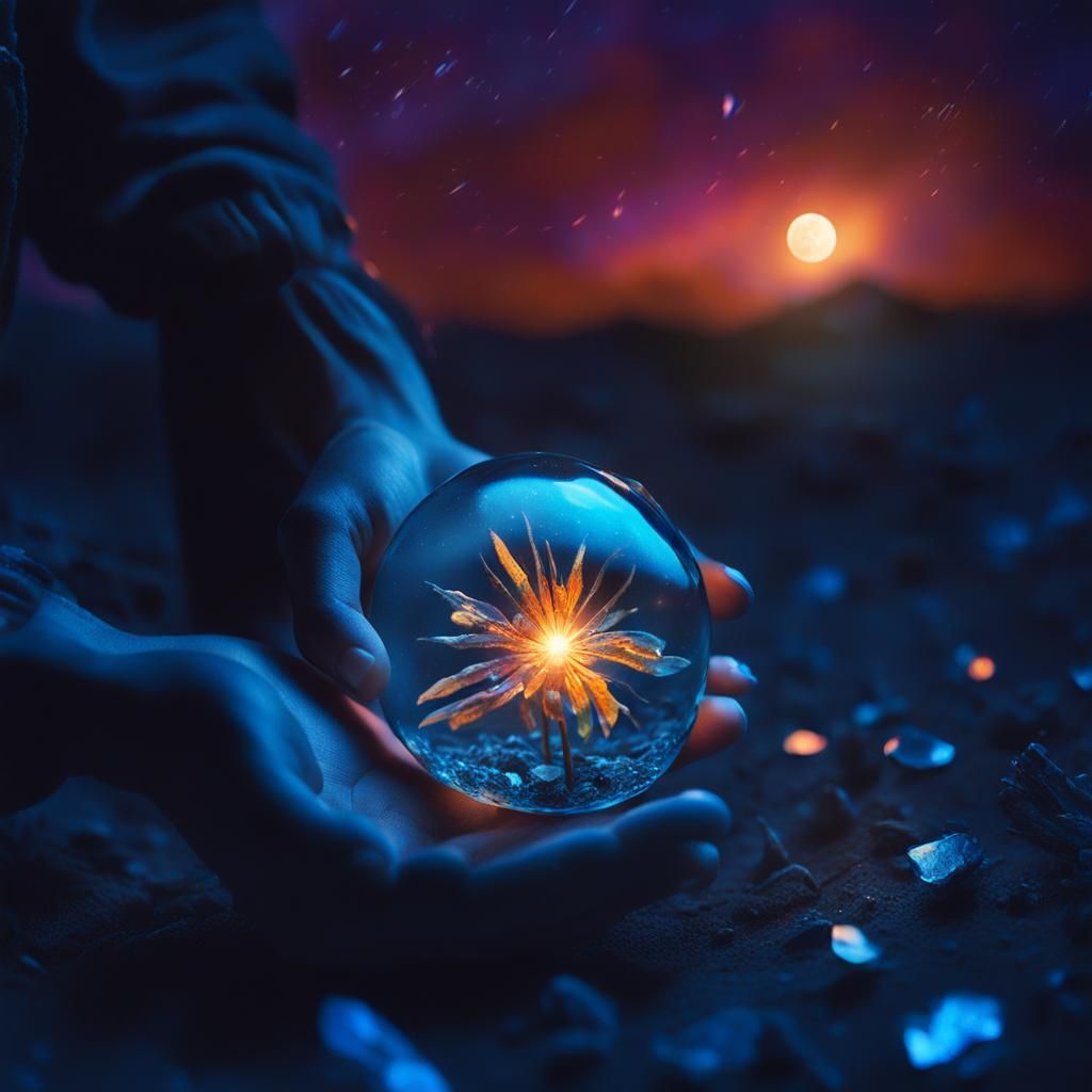 Woman with Glowing Seed in Surreal Wasteland