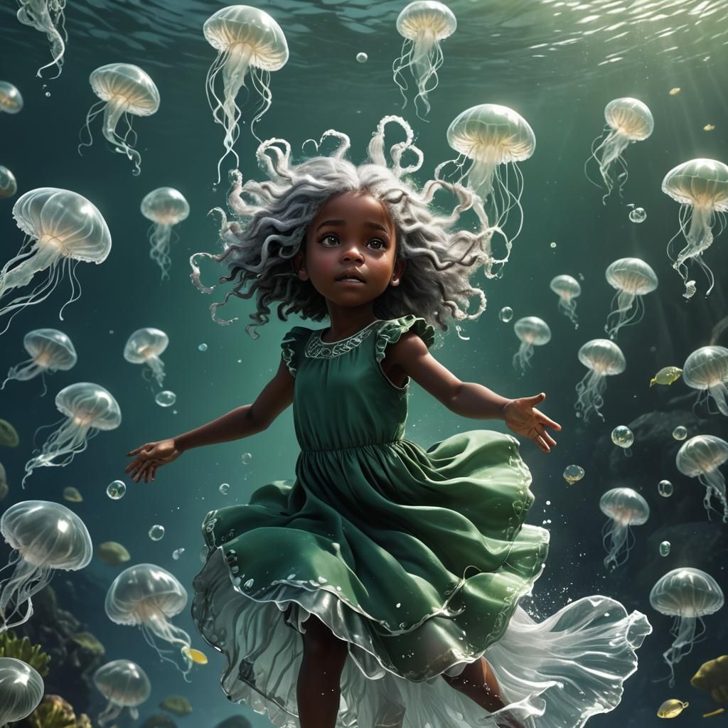Girl Swimming with Jellyfish in Fantasy Art