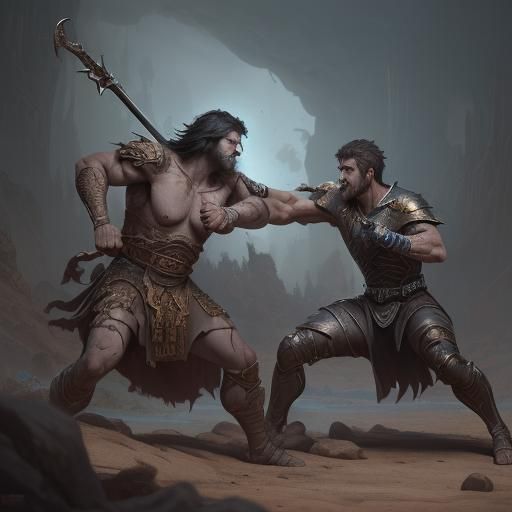 Biblical Cain's Fight: Detailed Matte Painting