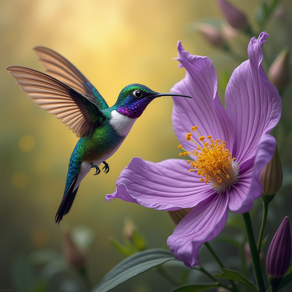 Hummingbird and Flower in Naturalistic Style