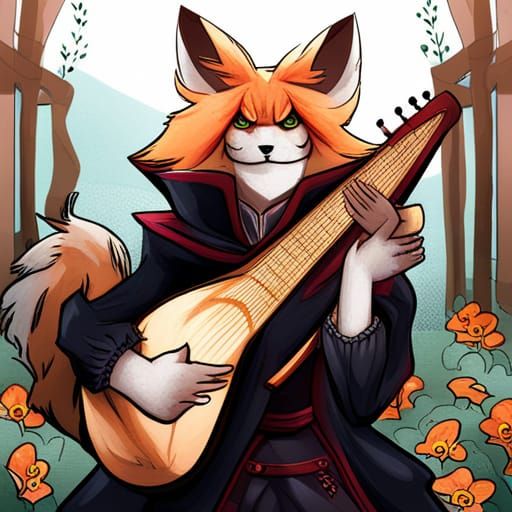 Nordic Kitsune with Lute in Forest