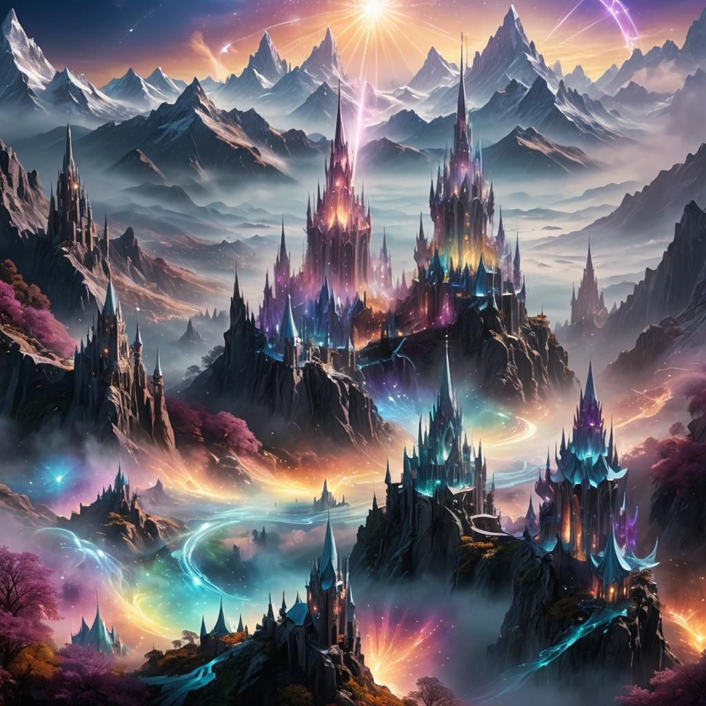Ethereal Fantasy Landscape with Crystalline City