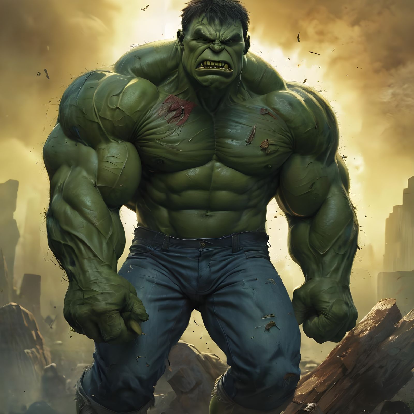 Hulk Crayon Caricature in Hyperrealistic Style