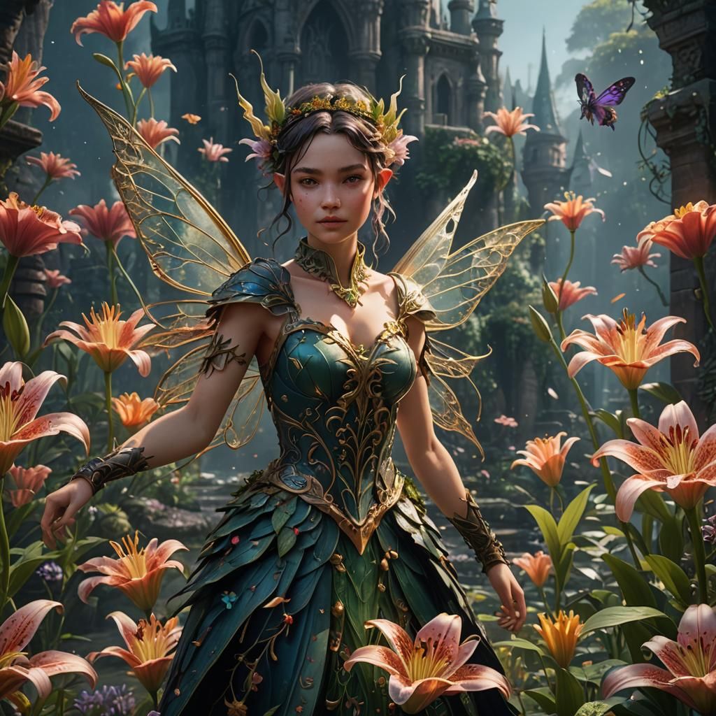 Fantastical Lily Fairy in Detailed Matte Painting