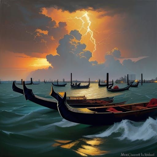 Norman Rockwell-Inspired Sunset on Venice's Calm Waters