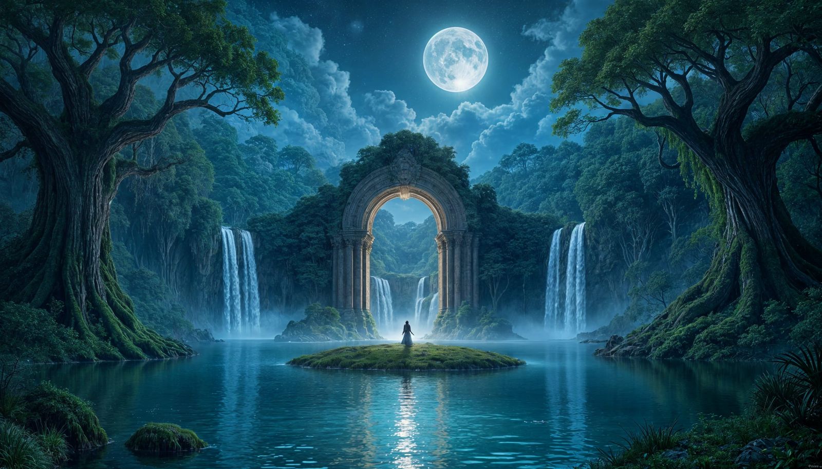 Mystical Glowing Archway in a Nocturnal Forest