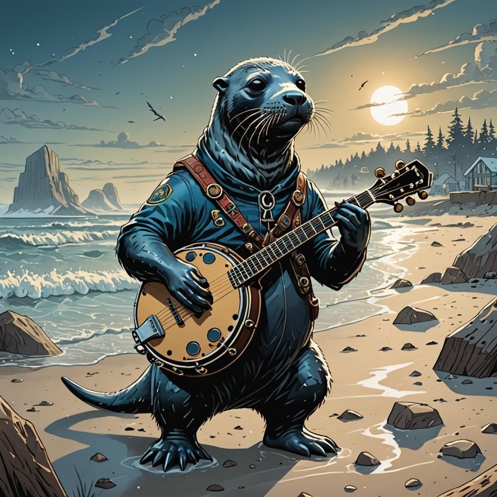 Seal Plays Banjo: Comic Book Art