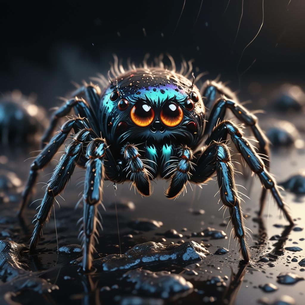 Cute and Creepy Spider with Ooze: Photorealistic Macro
