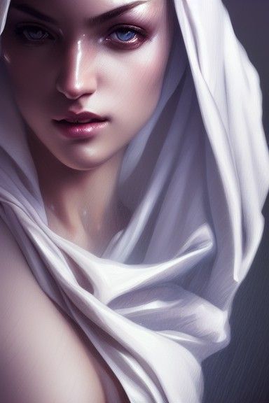 Elegant Veiled Woman: Hyper-Detailed Digital Illustration