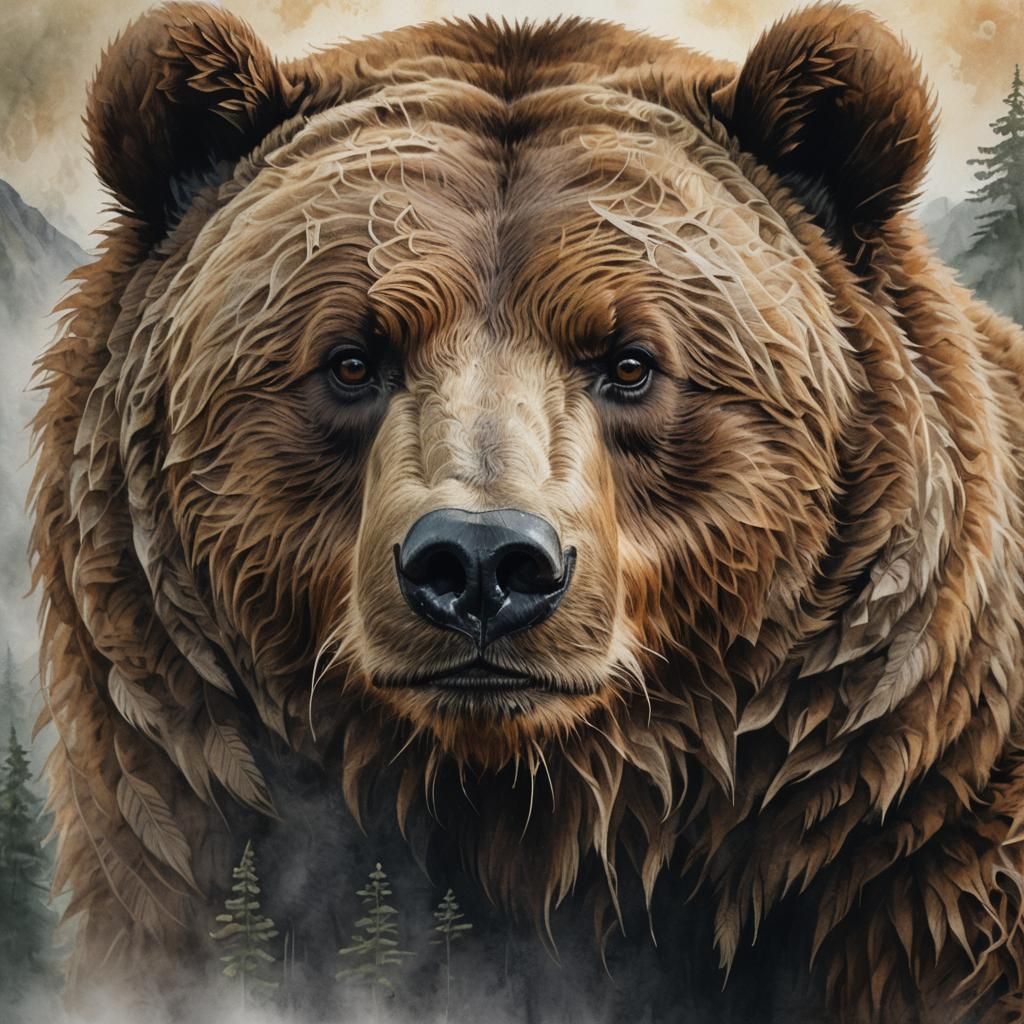 Andean Bear Portrait in Shishkin Style