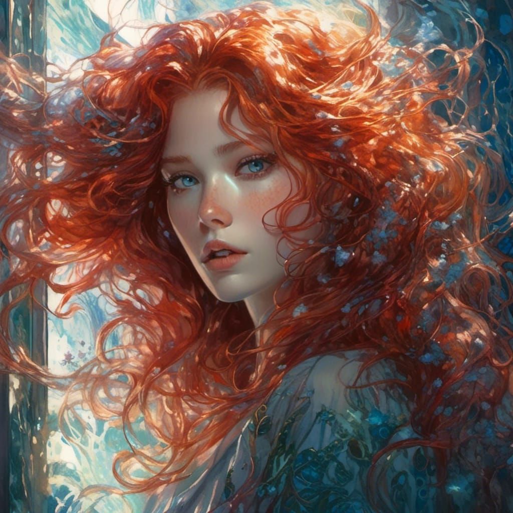 Ethereal Red-Haired Girl in Anime Style