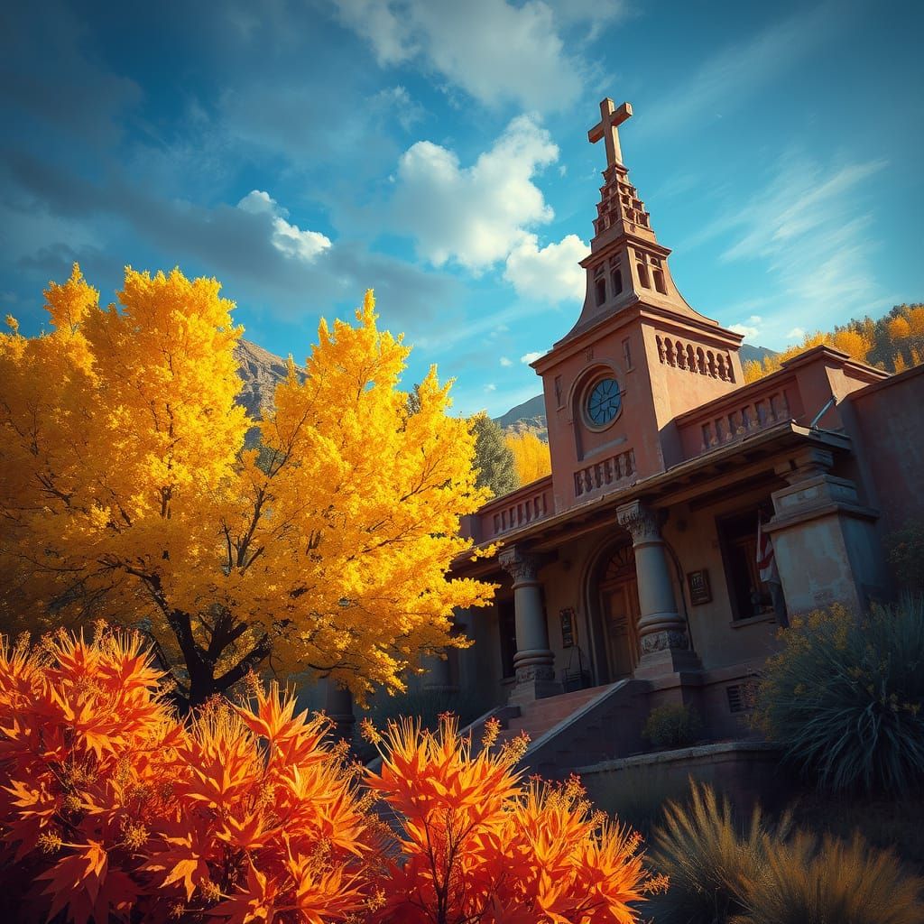 Hyperrealistic Autumnal Santuario de Chimayo