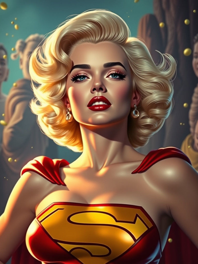 Marilyn Monroe as Supergirl in 70s Comic Style
