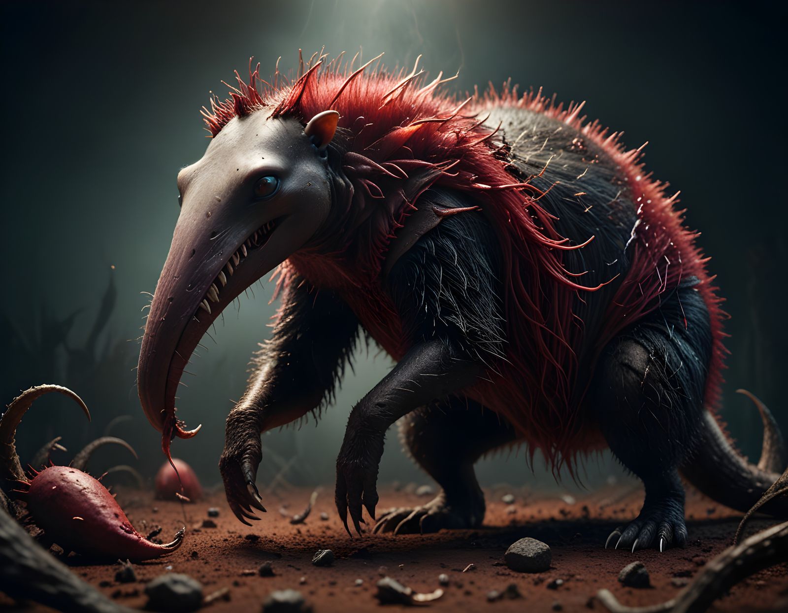 Giant Mutation Feasts in a Dark Surrealistic Landscape