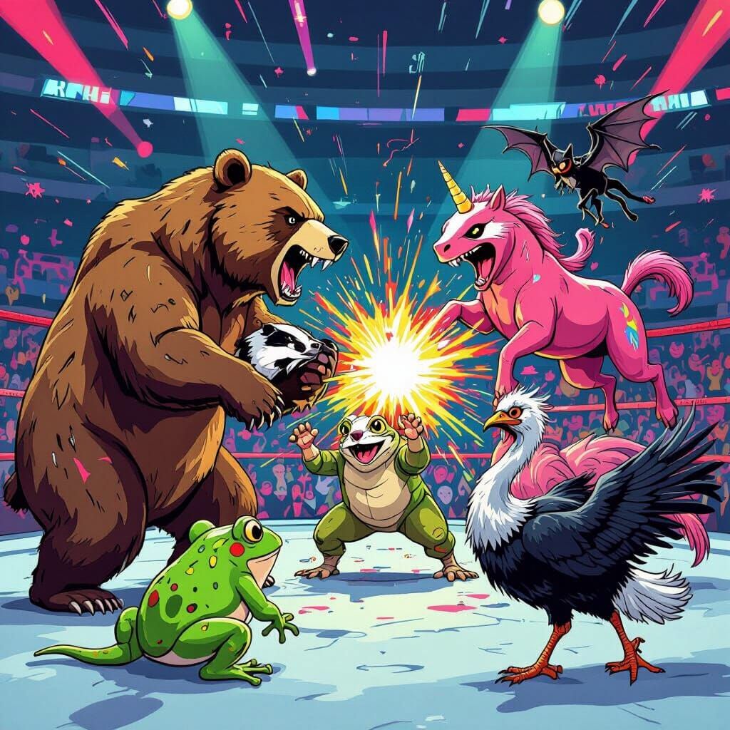 Animals Battle Royale in the Style of Syd Mead