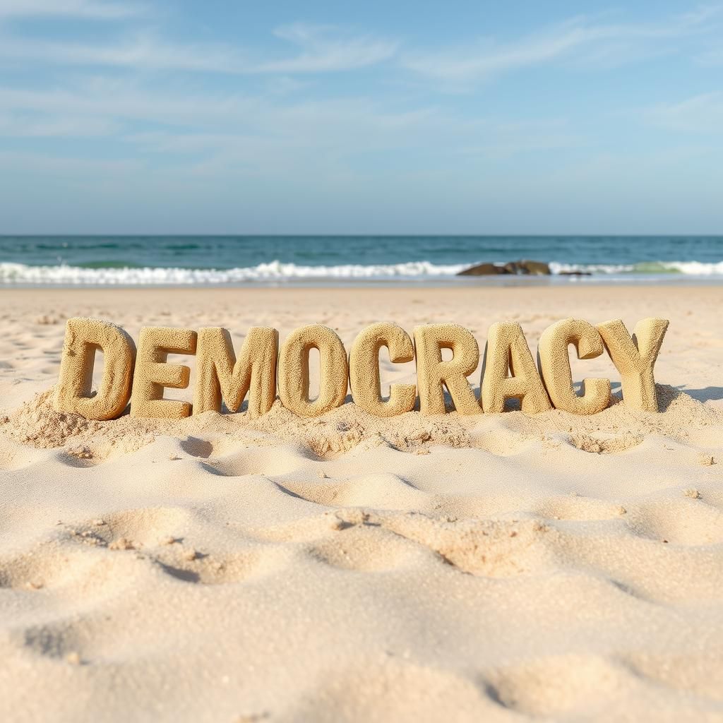 Democracy Sandcastle on a Beach
