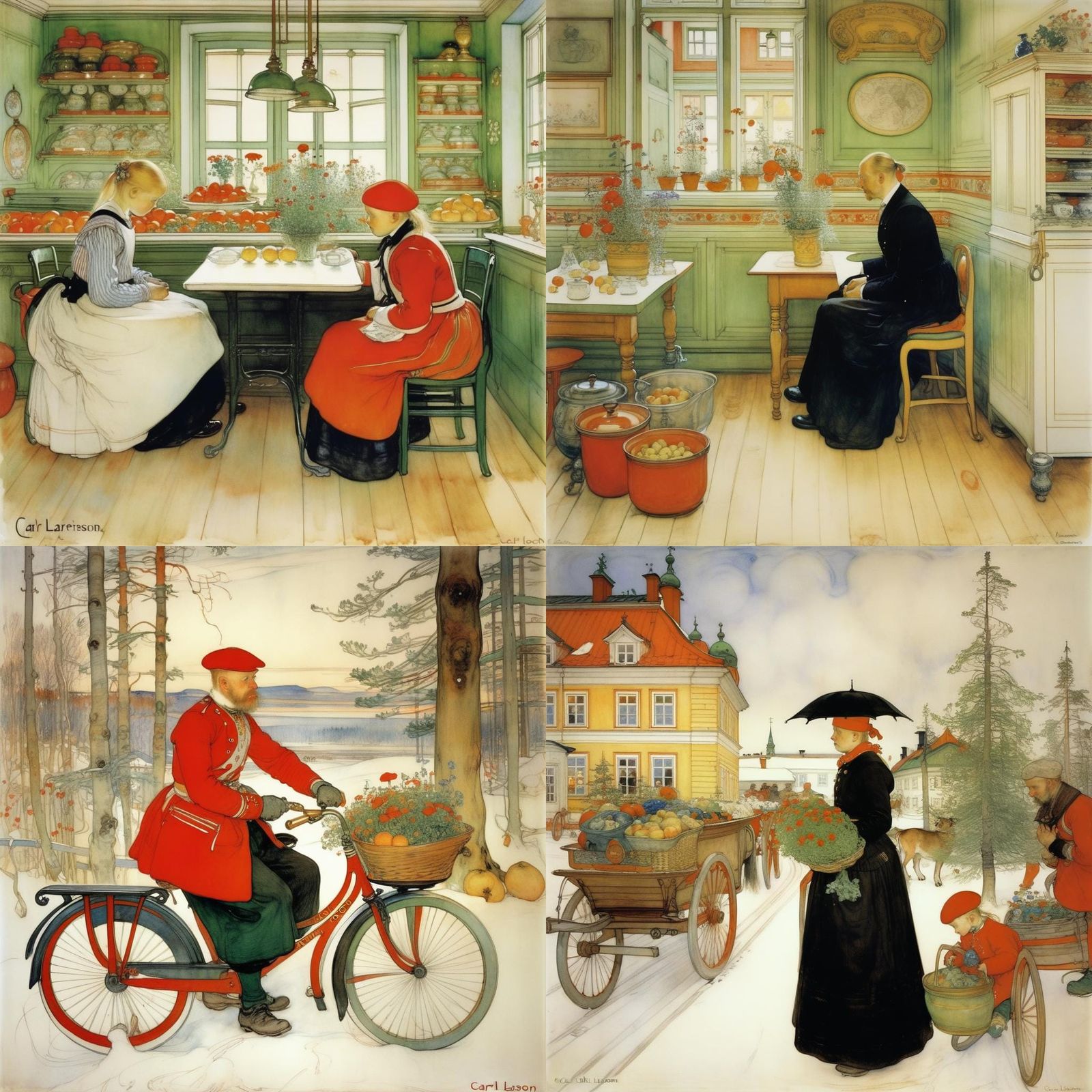 Charming Domestic Scene in Watercolor Style