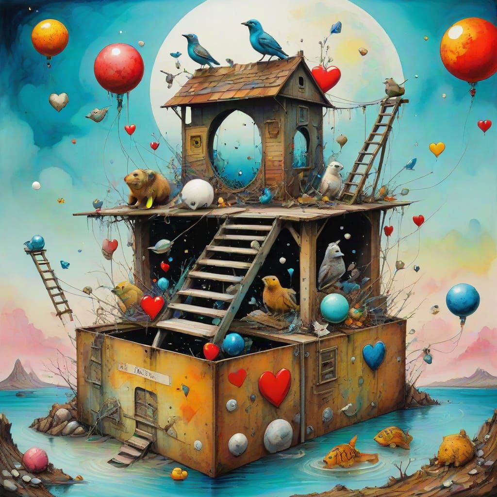 Surreal Collage of Whimsical Creatures and Cosmic Elements i...