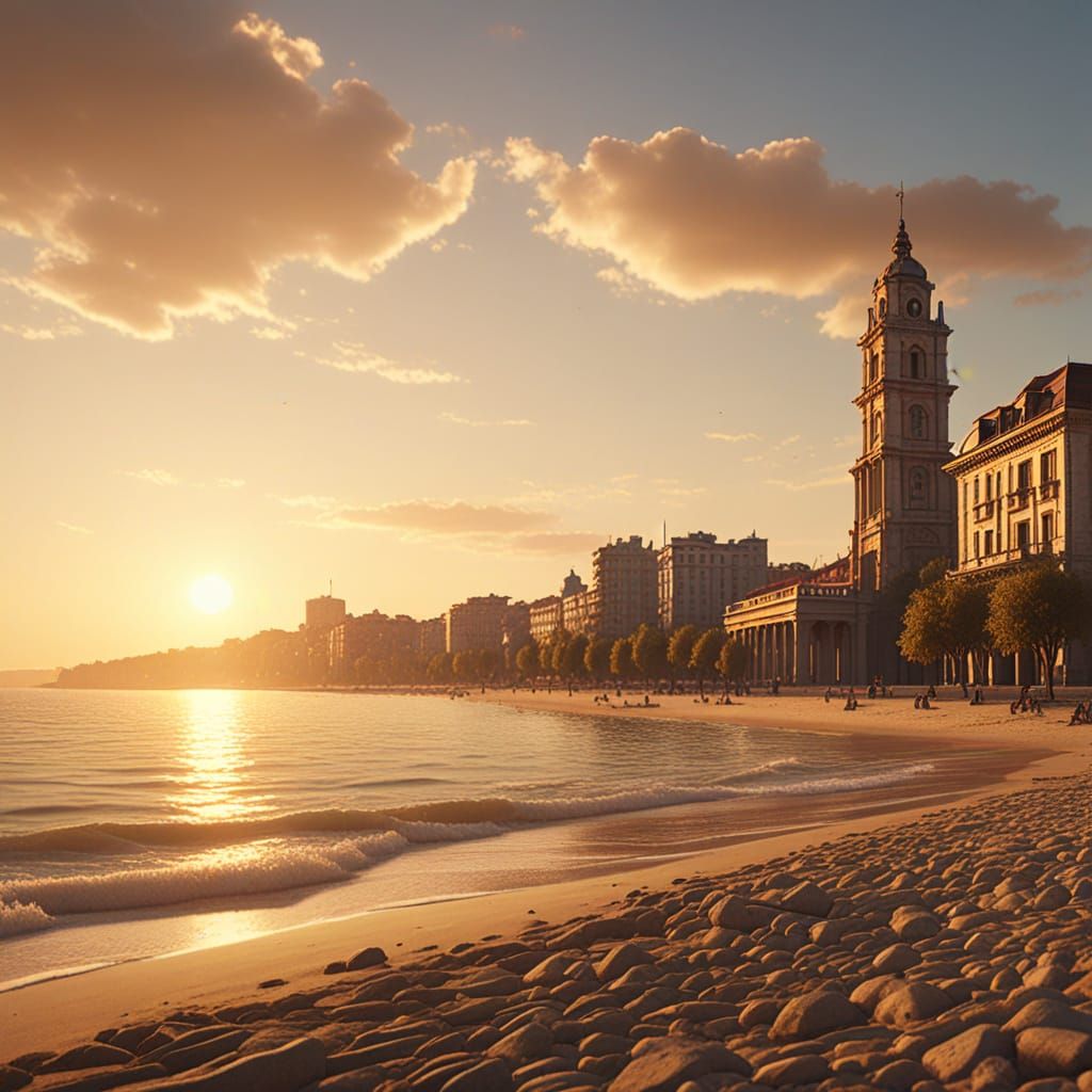 Varna Cityscape at Sunset in Golden Light