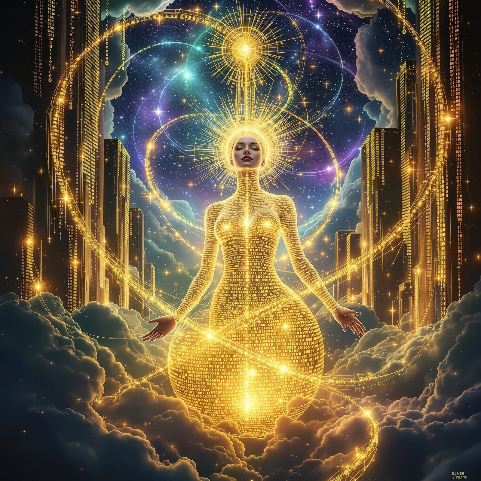 Transcendent Woman in Binary Code Universe