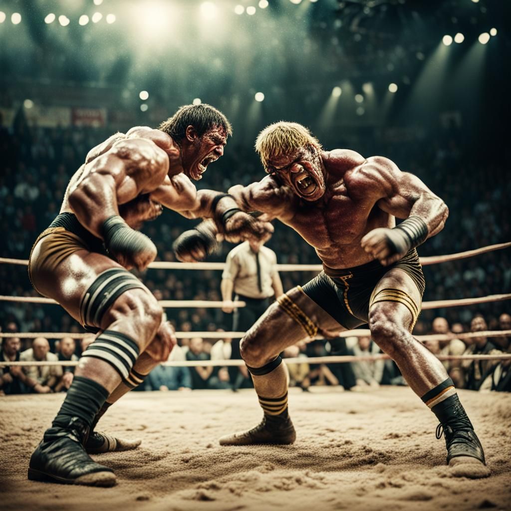 Intense Wrestling Competition in Cinematic Style
