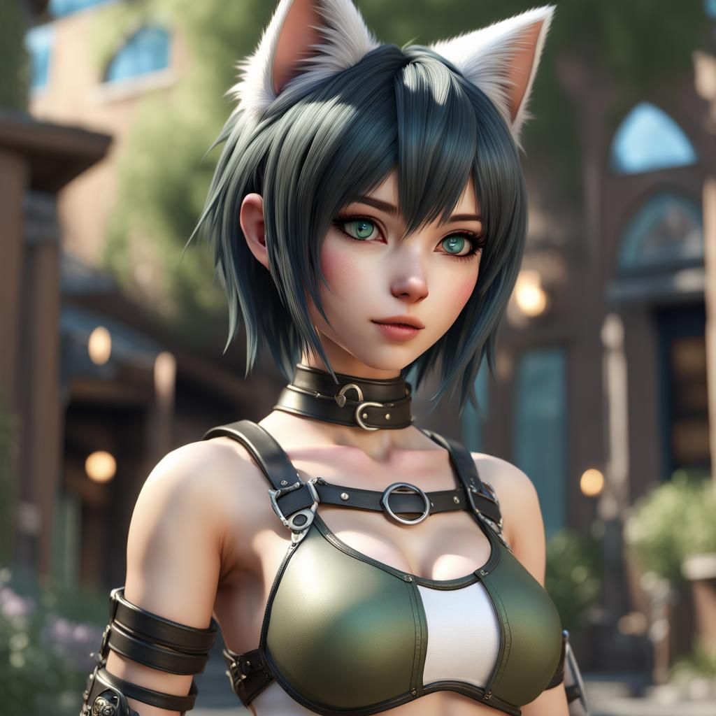 Anime Punk Cat Girl in Fairyland, Detailed 8K Art