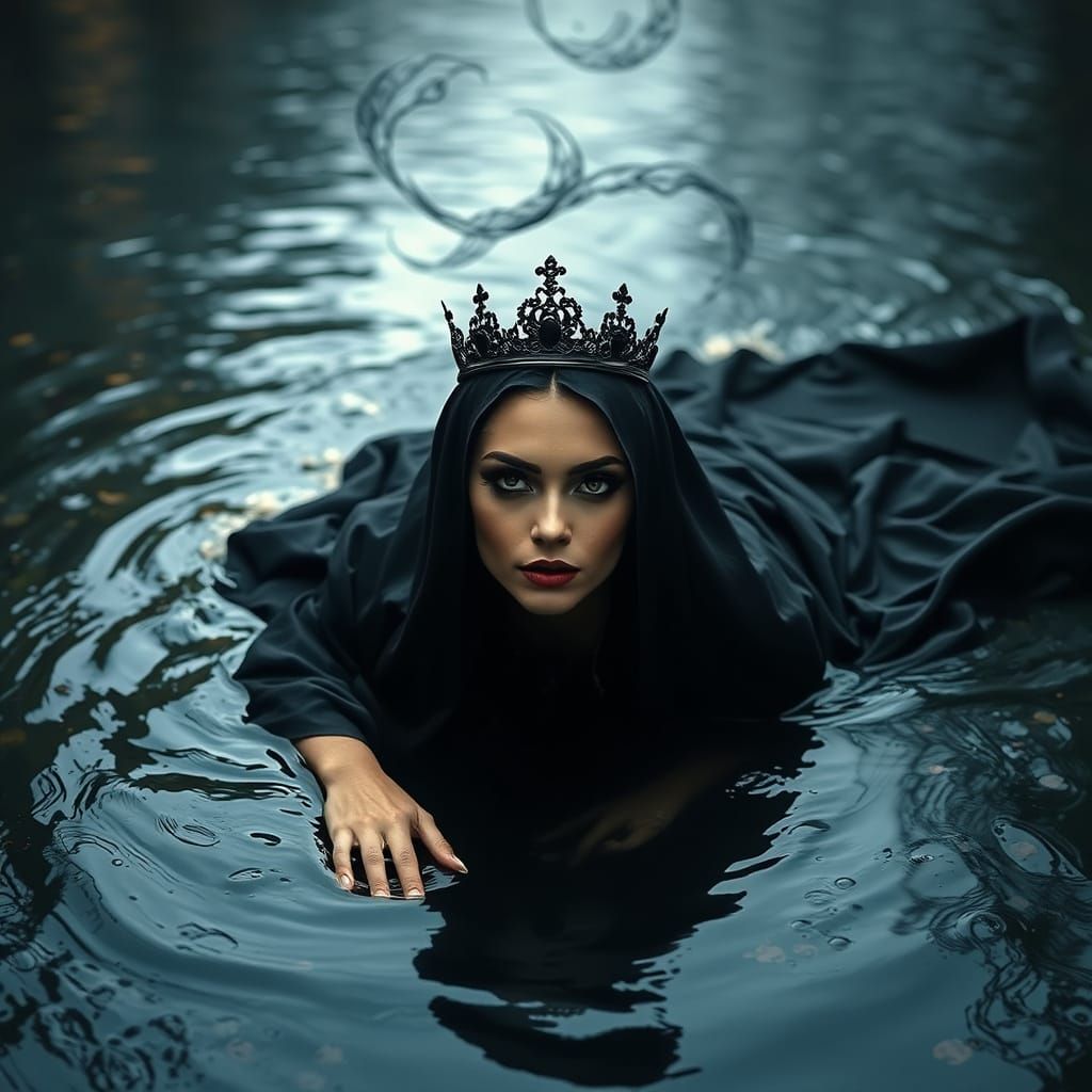 Dark Sorceress Emerges from Mystical River