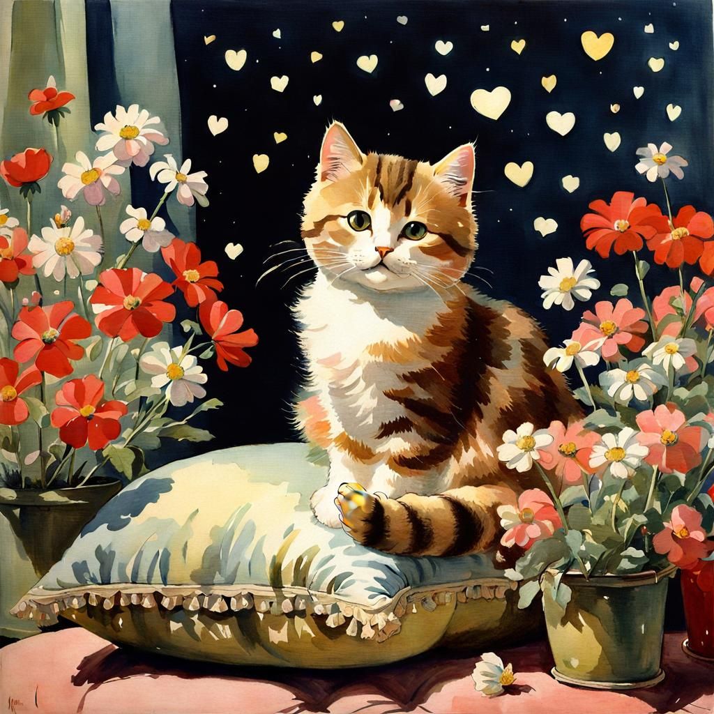 Cat Surrounded by Flowers, Theatrical Art