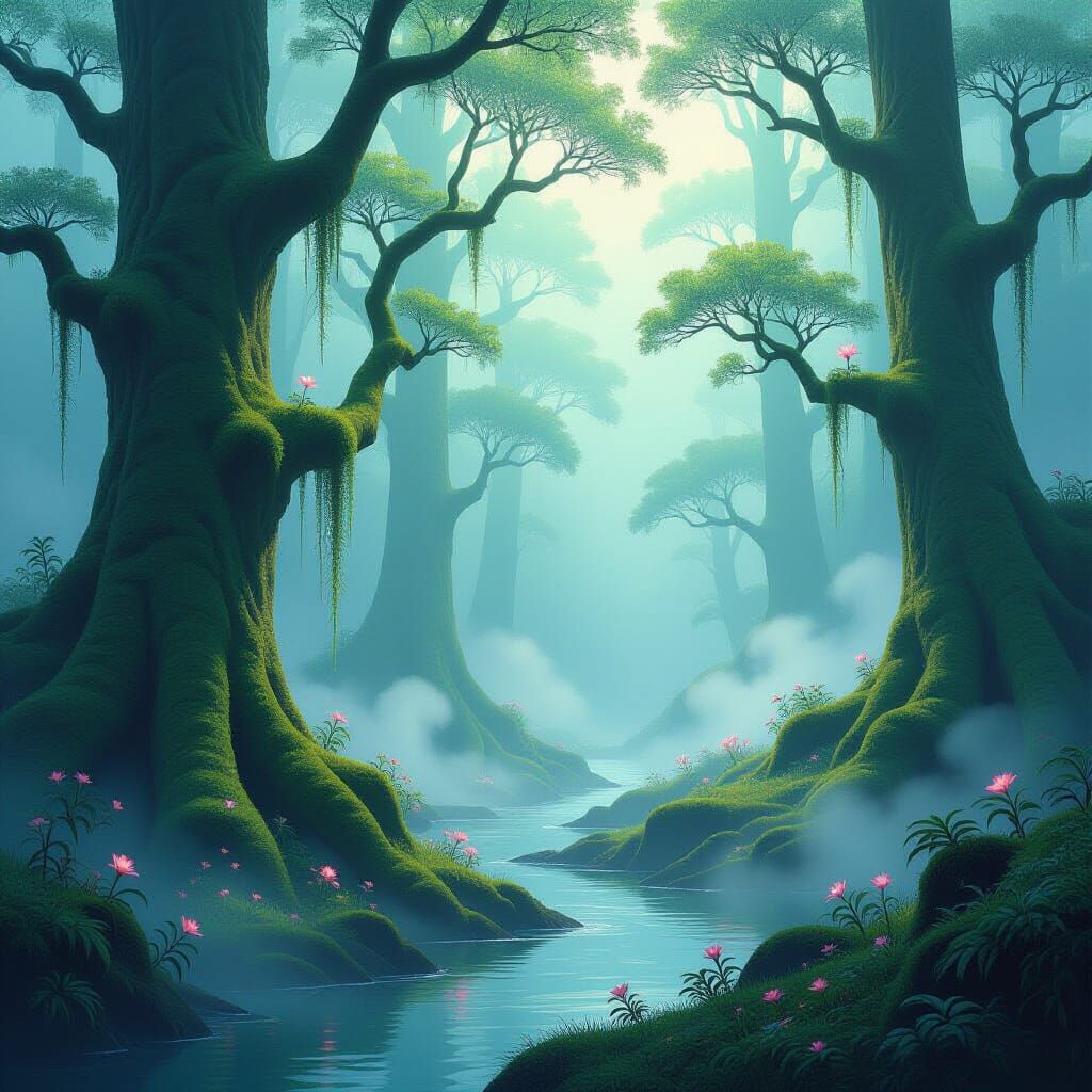 Ethereal Untouched Landscape Bathed in Soft Light