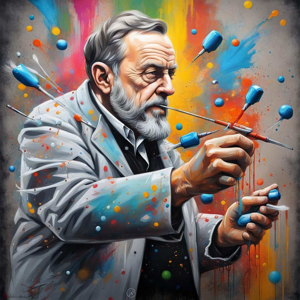 Louis Pasteur Plays Darts in Graffiti Style