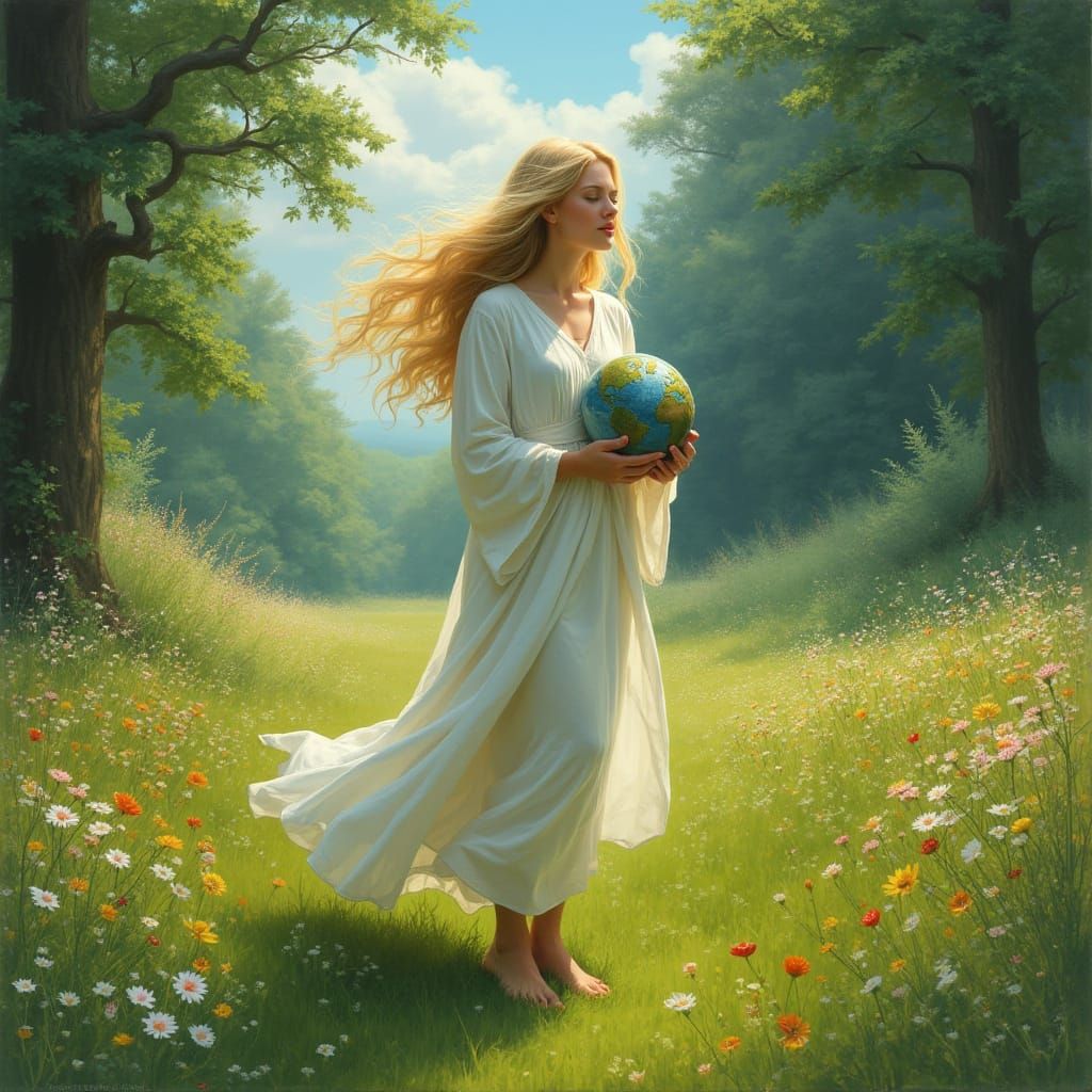 A Serene Earth Goddess in Vibrant Ethereal Realism