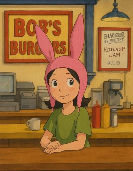 Ghibli-Style Girl with Bunny Ears, Bob's Burgers