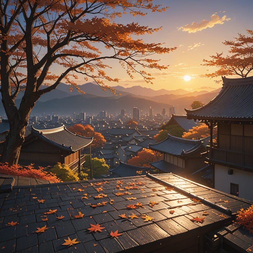 Anime Cityscape at Twilight in Digital Painting Style