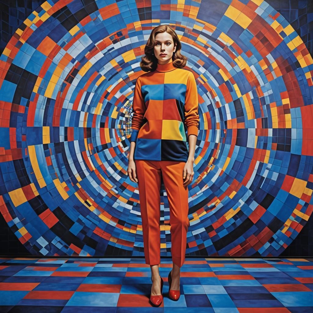 Woman Poses Before Optical Art