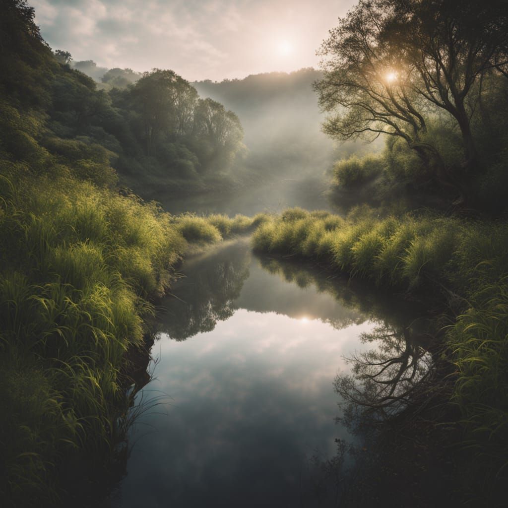 Surreal River Landscape in Dreamy, Soft Focus Photography