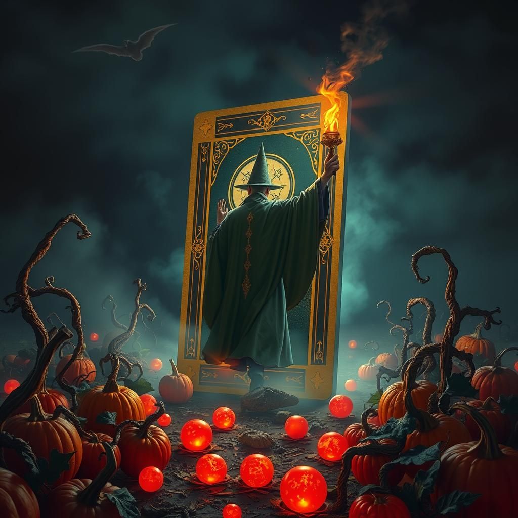 Ethereal Sorcerer Emerges in Surreal Tarot Card