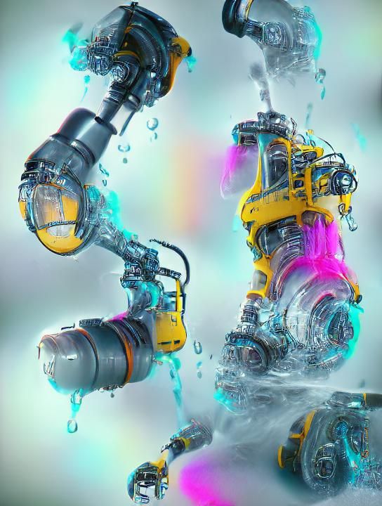 Colorful Industrial Robotic Workcell with Fluid Simulation