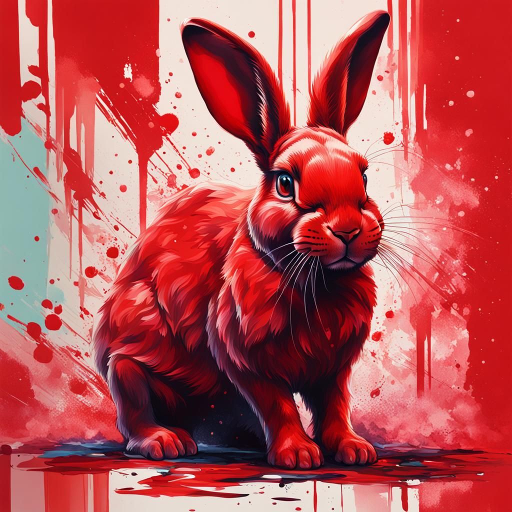 Hyperrealistic Crimson Bunny in Splash Art Style