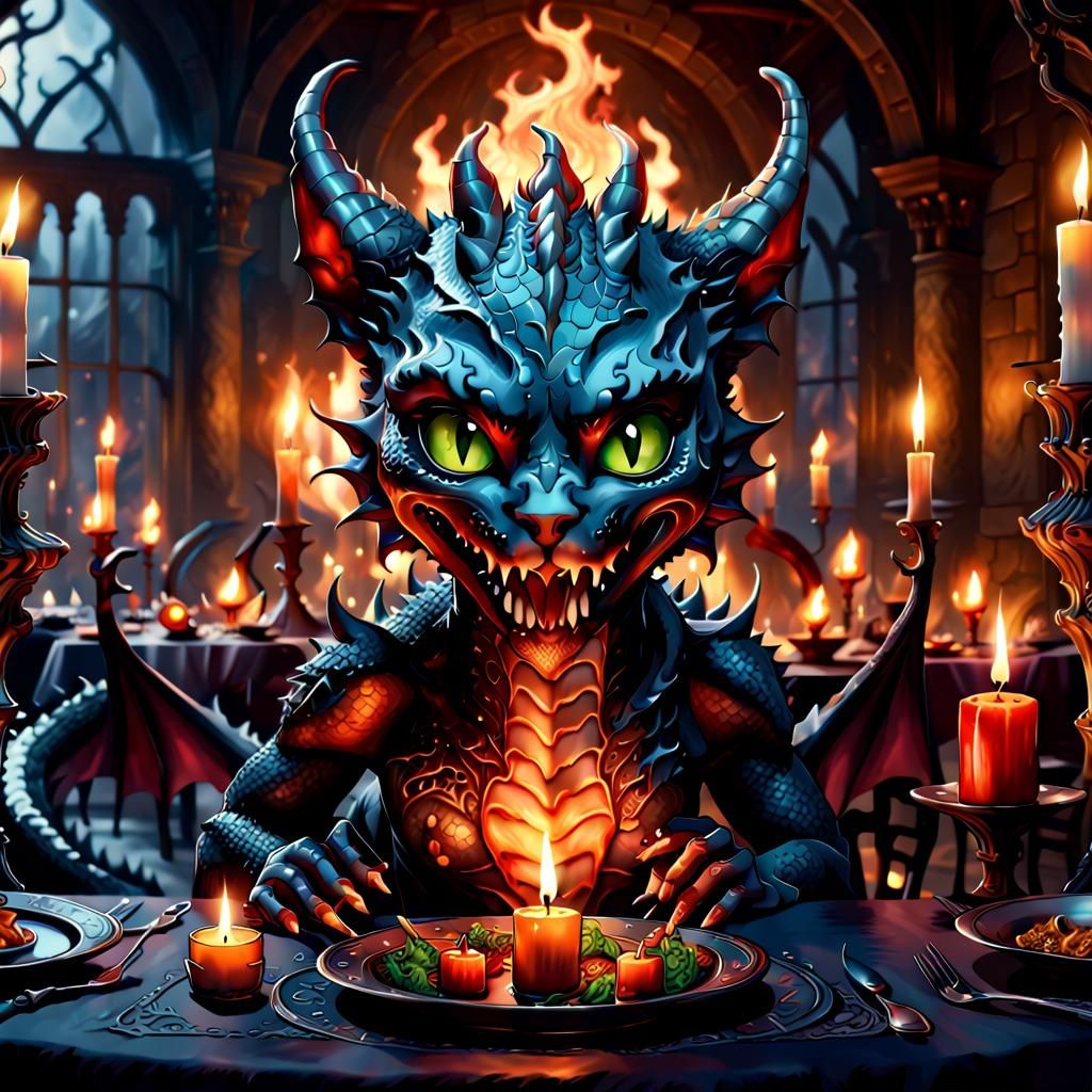 Demon-Kitten - a candle-lit dinner