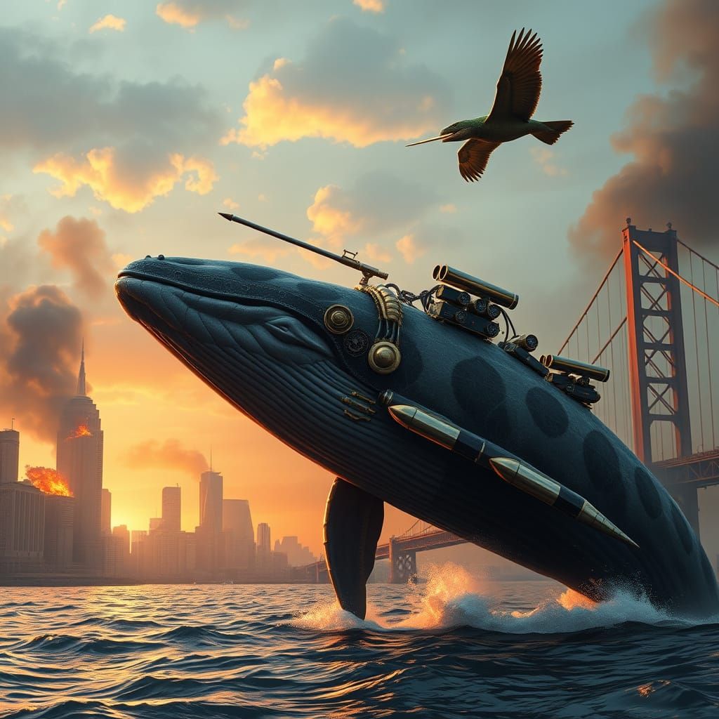 Gritty Steampunk Killer Whale Dominates Burning New York Cit...
