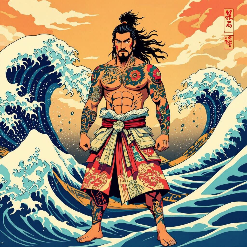 Courageous Man Stands Against Gigantic Waves