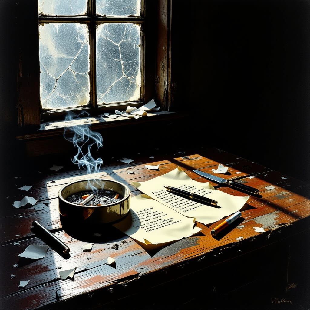 Gritty Still Life with Table and Ominous Shadows