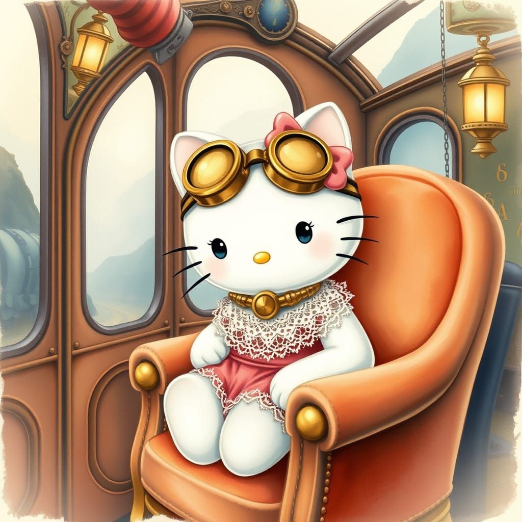 Steampunk Hello Kitty in Dreamy Pastel Hues
