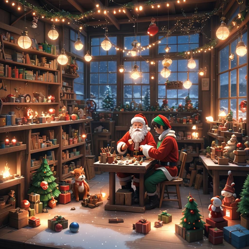 Santa's Workshop: Hyper-Realistic 3D Anime Art