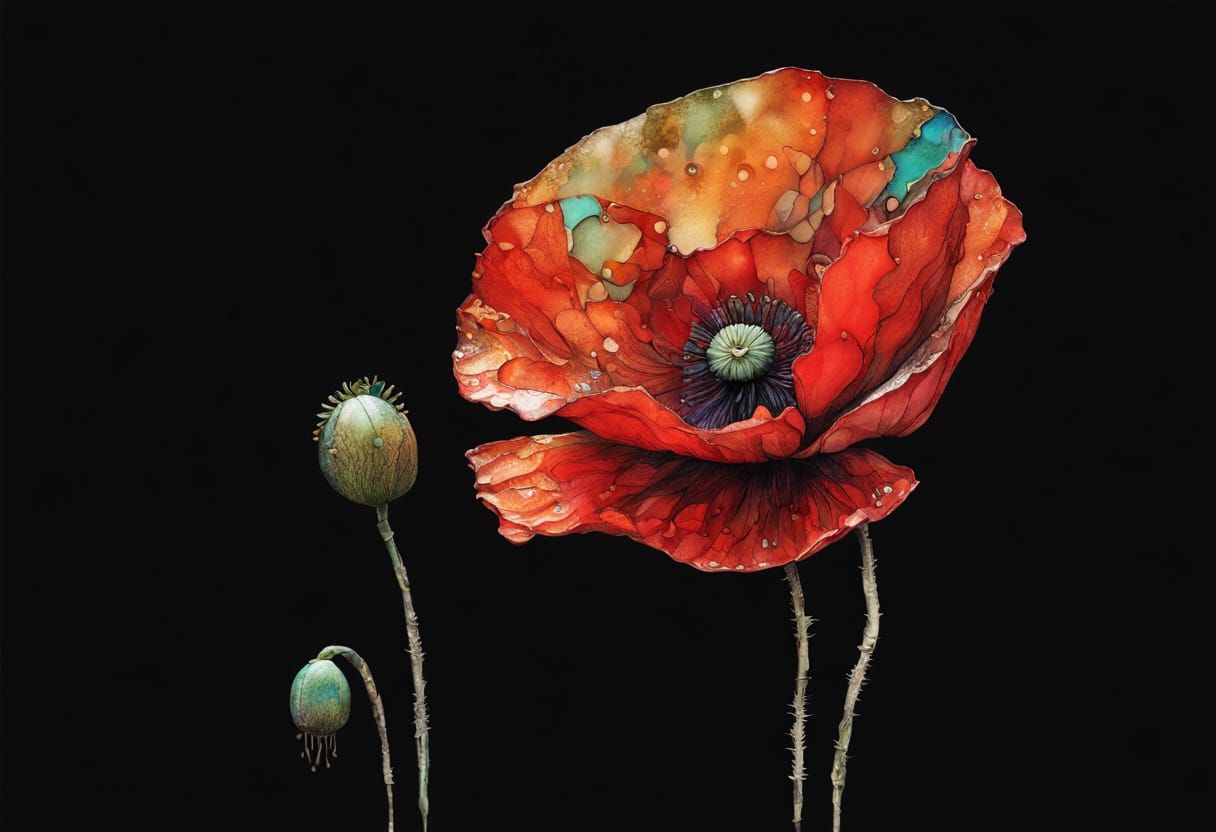 Vibrant Poppies in a Dazzling Marsh Landscape