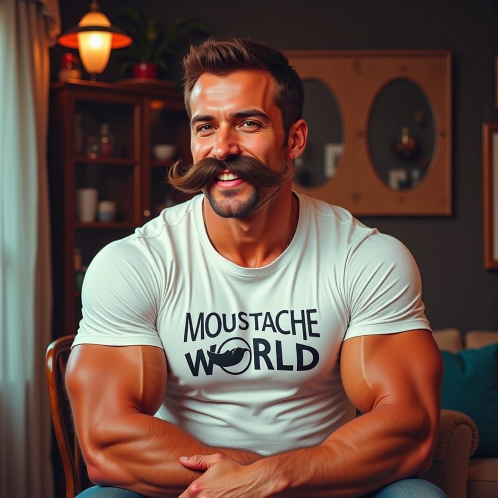 Ruggedly Handsome Moustache Enthusiast in a Vibrant World