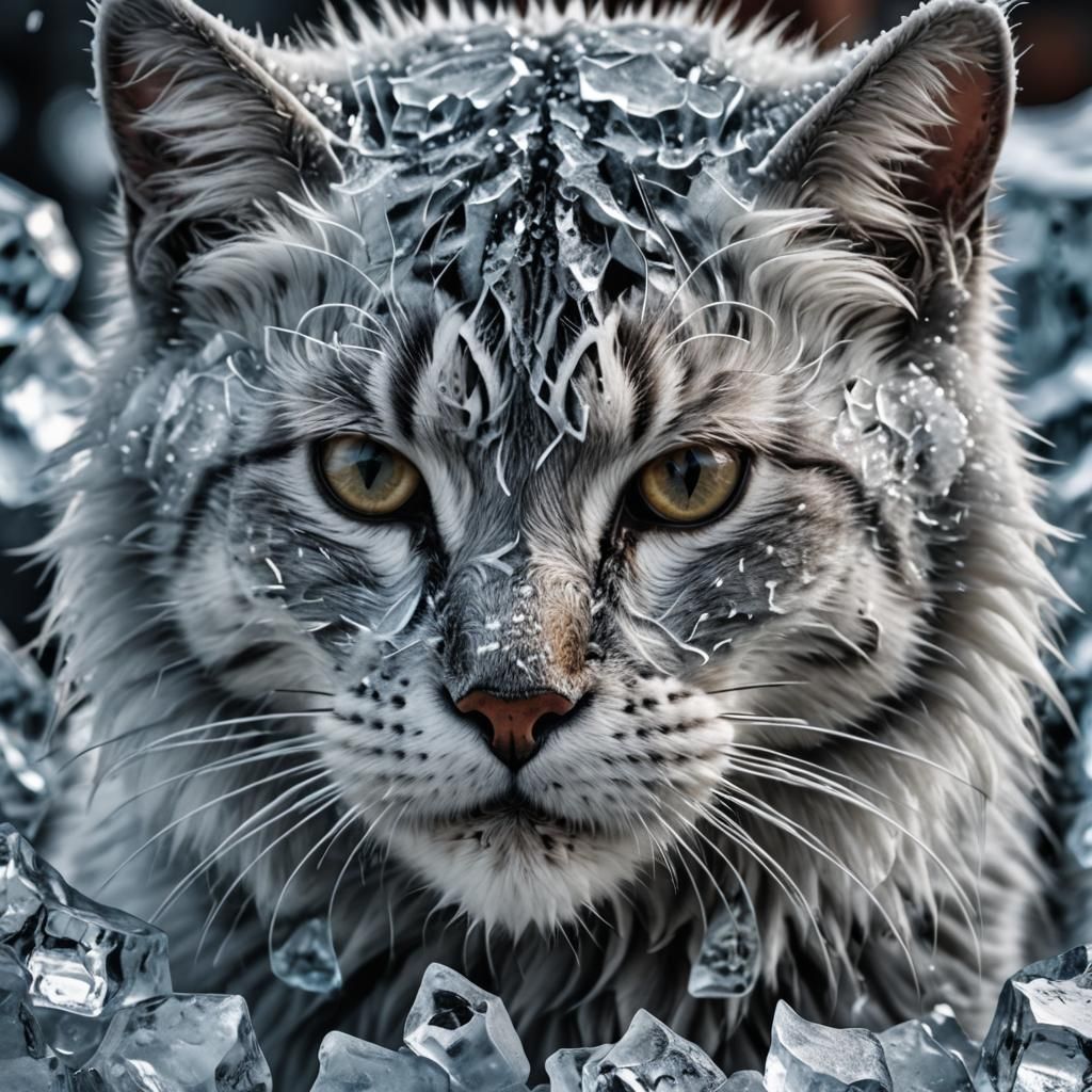 Hyperrealistic Ice Cat with Intricate Details