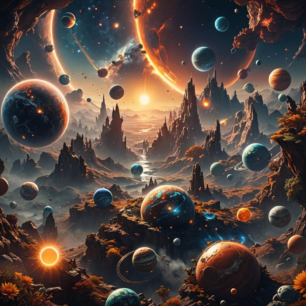 Planets Orbiting a Sun: Fantasy Concept Art