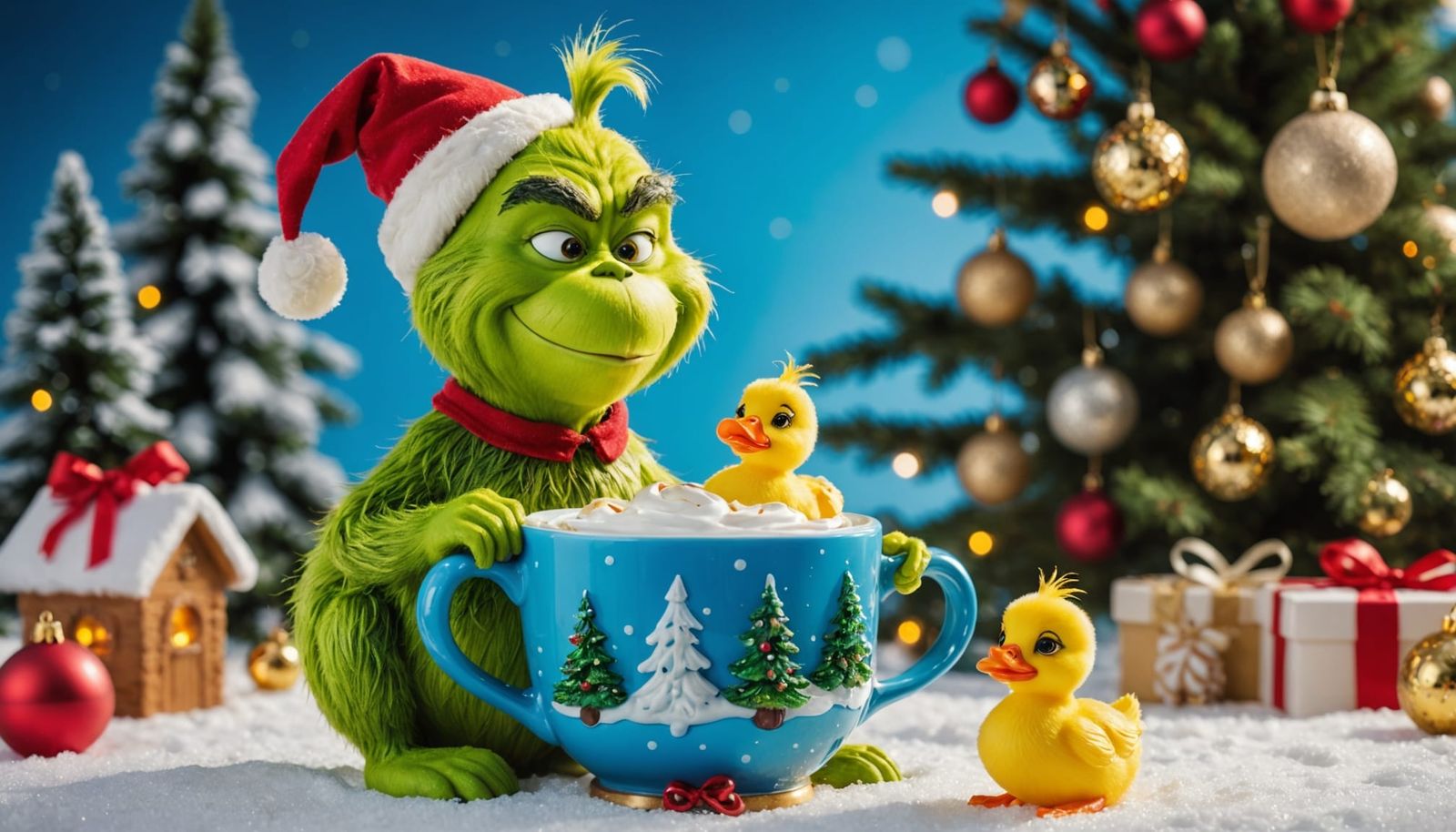 Grinch and Duckling Christmas Fantasy in 3D